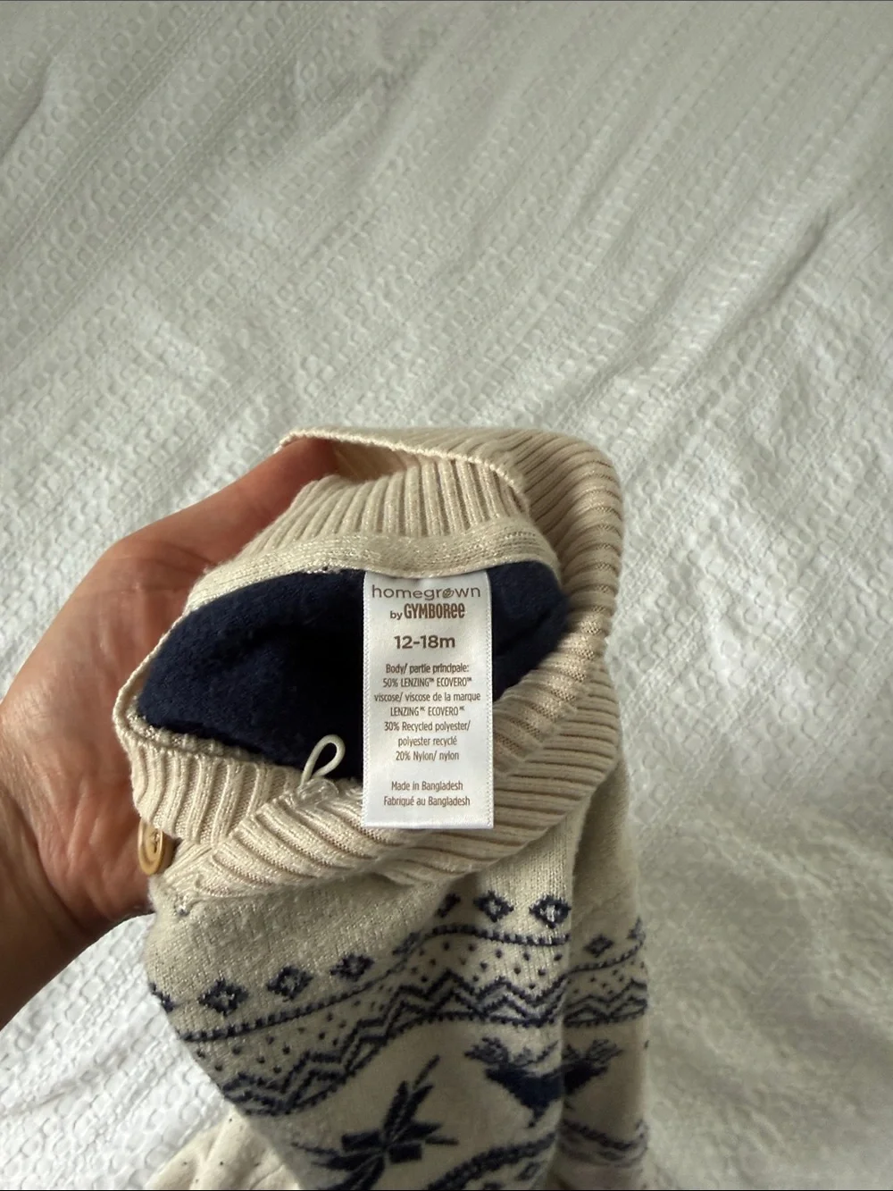 Gymboree Cream One-Piece Footie with Navy Fair Isle Motif